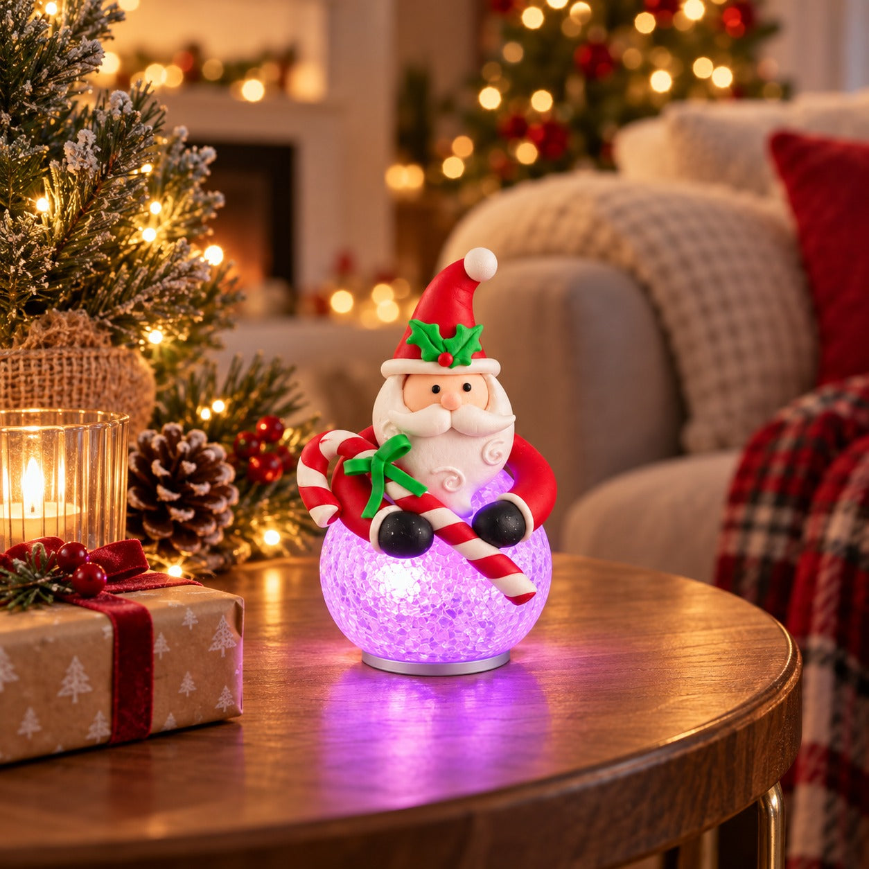 Cucina & Tavola Color-Changing LED Christmas Table Light – Santa & Snowman