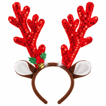 Noël Sequin Reindeer Antler Christmas Headband