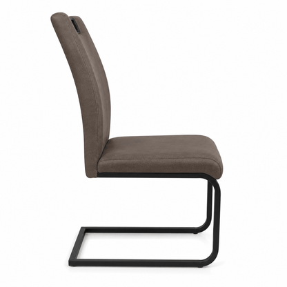 Modern Taupe Cantilever Dining Chair with Handle | Upholstered Dining Chair with Black Metal Frame