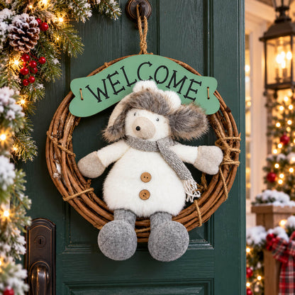 Christmas Winter Welcome Wreath with Plush Figure