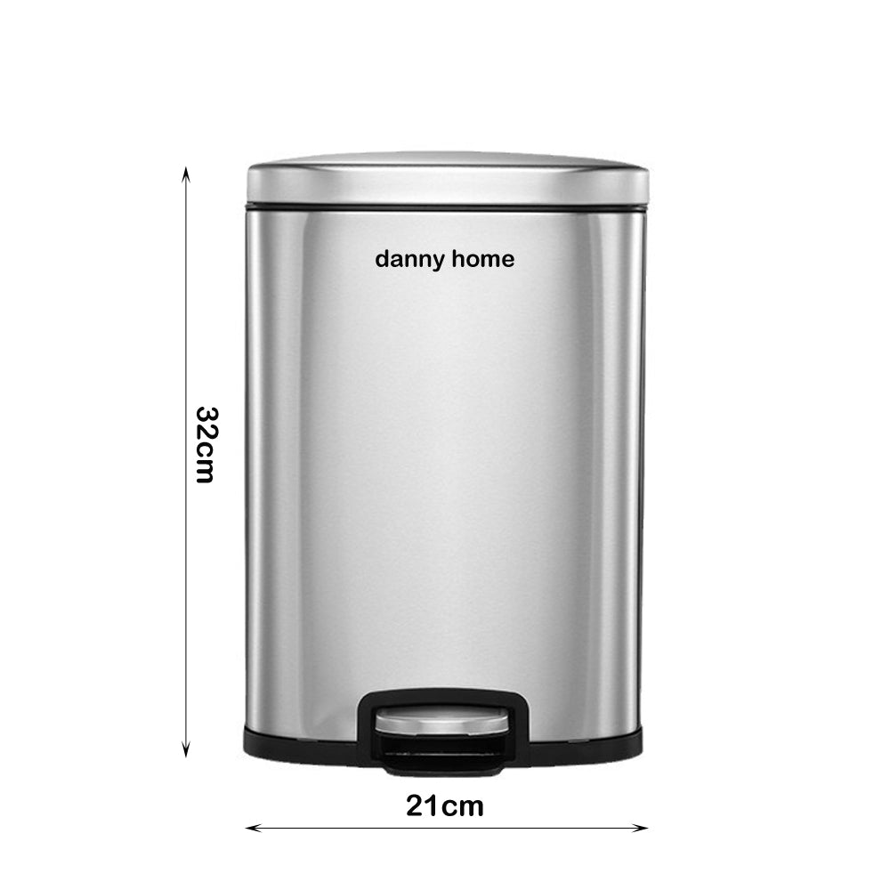 Danny Home 6-Liter Stainless Steel Trash Can with Lid and Pedal