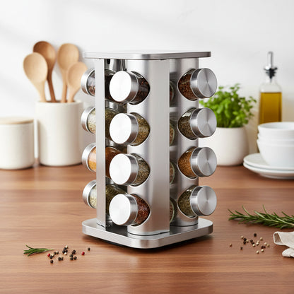 16-JARS 100ML Stainless Steel Rotating Seasoning Spice Jar Set