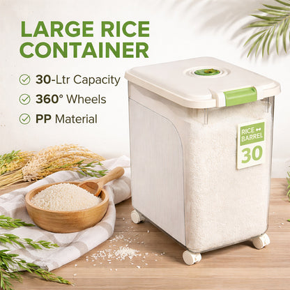 Leak-Proof Rice Storage Container – 30L Airtight PP Bin with Wheels