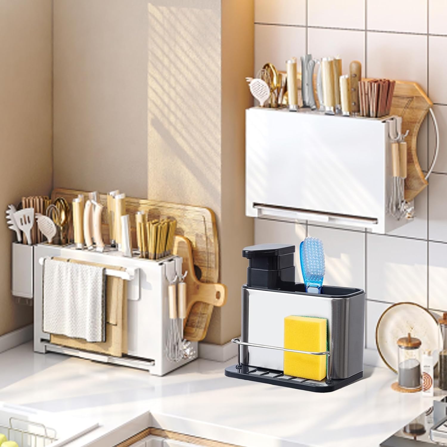 Stainless Steel Kitchen Sink Soap Dispenser with Removable Drain Tray