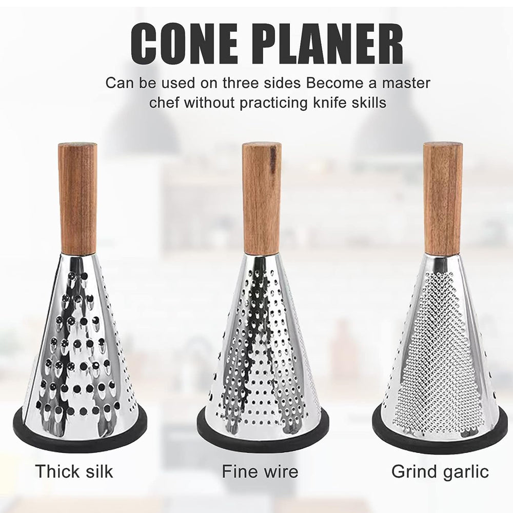 Wooden Handle Stainless Steel Grater Cone Shaped