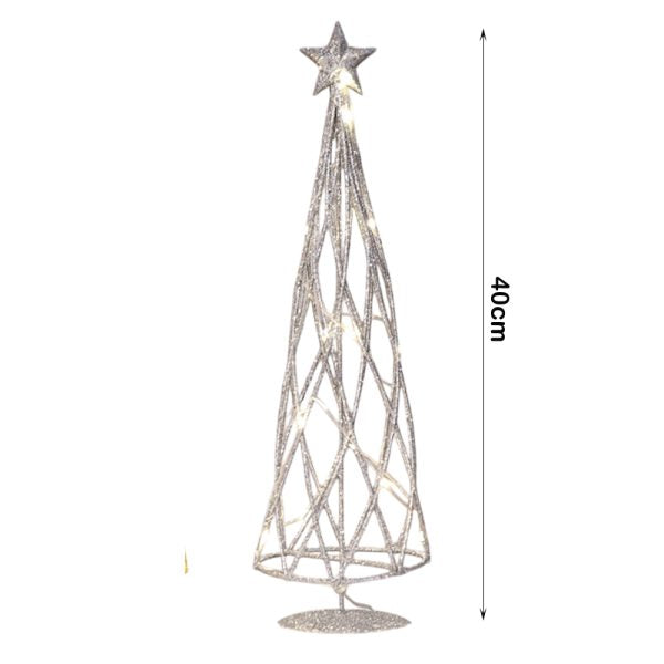 Metal LED Tabletop Christmas Tree Silver (40cm)