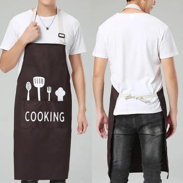 Thick Cotton Canvas Apron For Kitchen With Pocket (Brown)