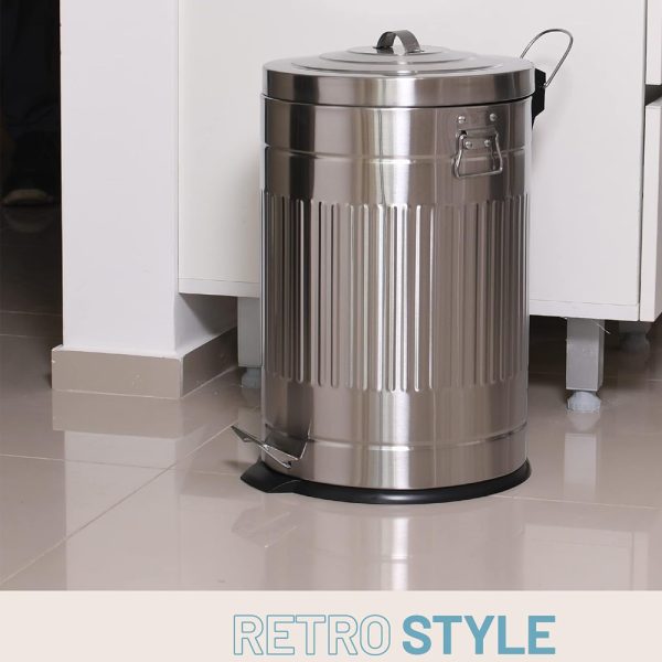 12-Liter Vintage Stainless Steel Trash Can with Lid and Pedal – Sanded