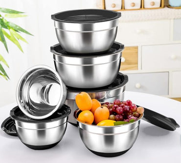 5-Pieces Stainless Steel Salad Bowl with Lid Set