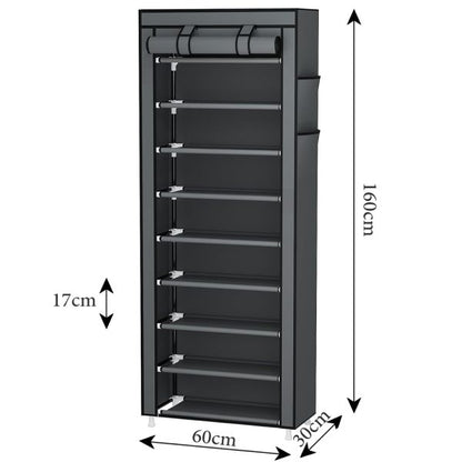 Poles Shoe Rack Stand With Cover 10-Tier Extra Thicken