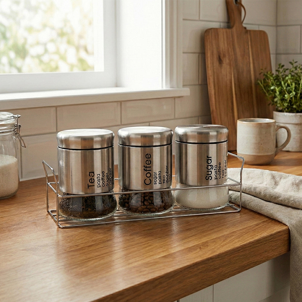 3-Pcs Stainless Steel Glass Seasoning Rack Set – 400ml #CB-TWJ16