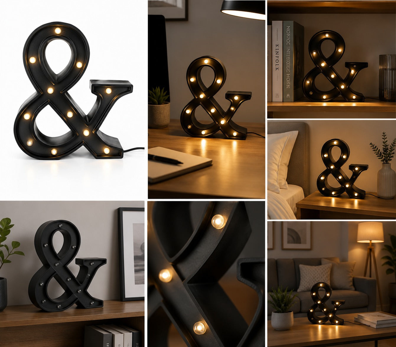 Micasa LORA LED Ampersand Table Lamp – Black Decorative Marquee Light | Warm White LED