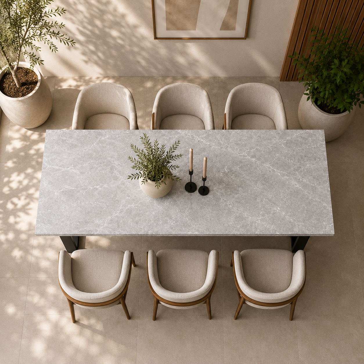 U-Gestell MDF Scratch-Resistant Concrete Grey Dining Table with Metal Legs