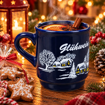 Navy Blue Glühwein Christmas Mug – Winter Village Design – 0.2 L