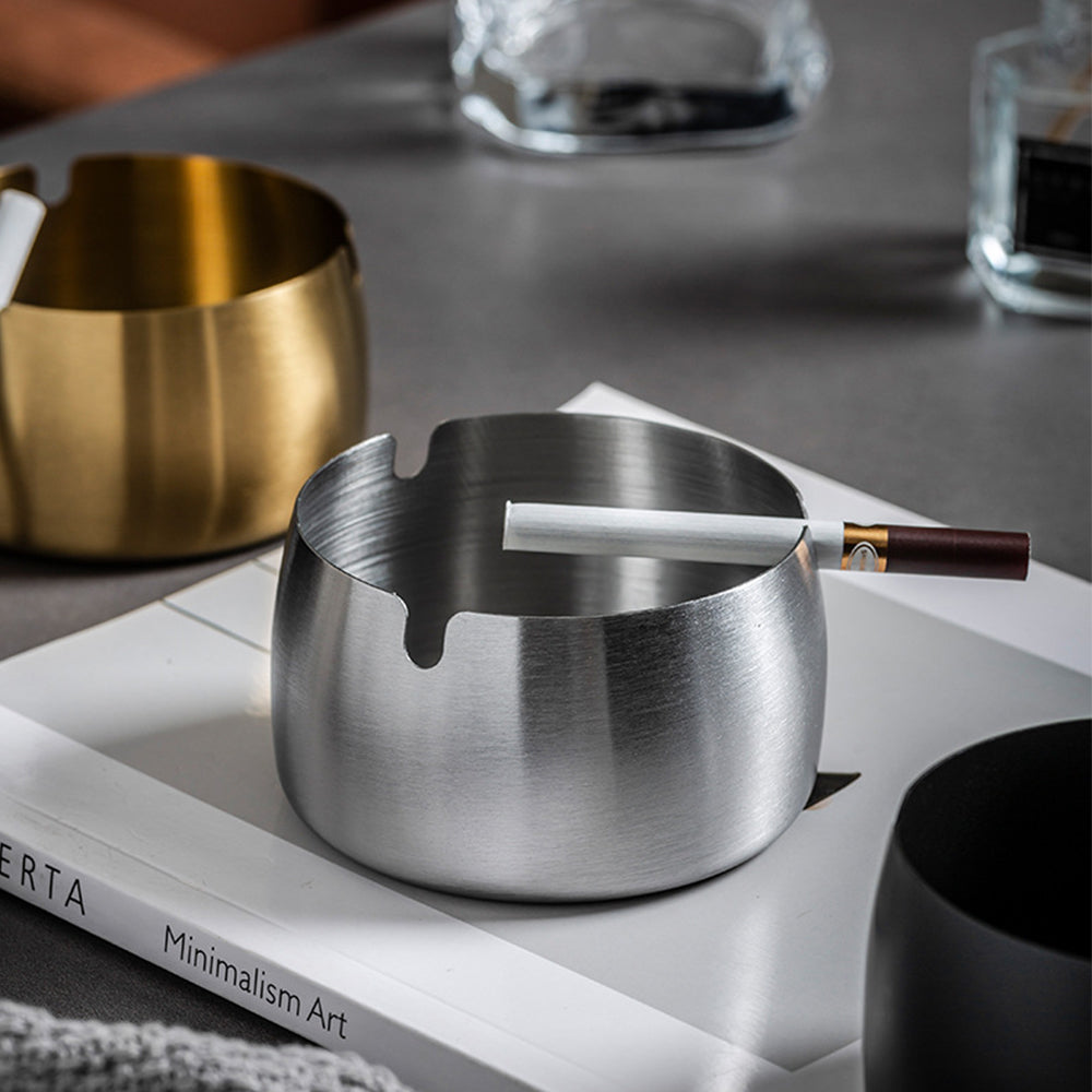 Round Stainless Steel Cigarette Ashtray Silver – 9 cm PG-9B