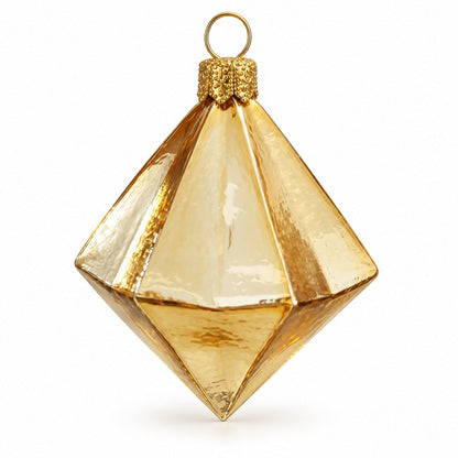 Geometric Glass Diamond Christmas Hanging Ornament – Glossy Gold & Silver