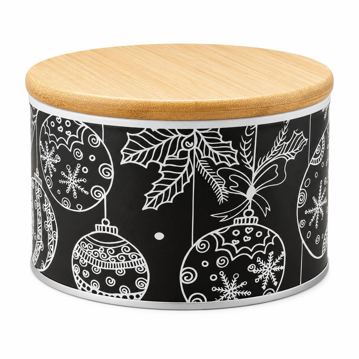 Cucina & Tavola Round Christmas Storage Tin with Bamboo Lid