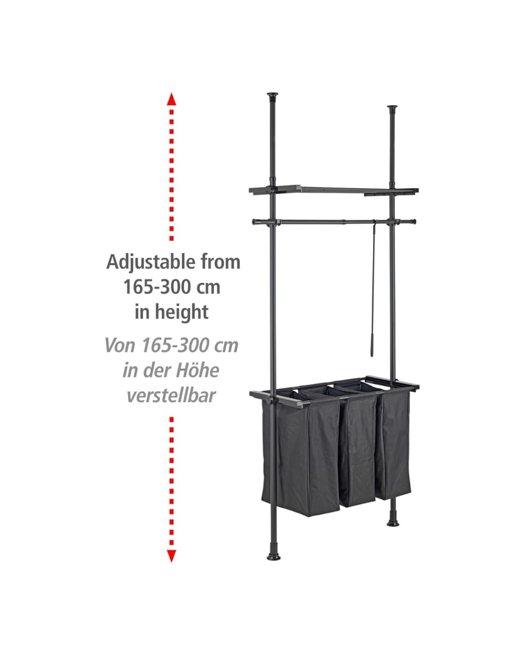 Wenko Hercules Telescopic Laundry Sorter System – Adjustable 3-Compartment Wardrobe Organizer