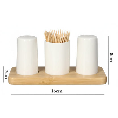 Danny Home Salt , Pepper Shaker & Toothpicks Holder with Wood Stand