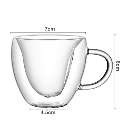 Heart Shaped Double Walled Glass Coffee Cups 90-ml