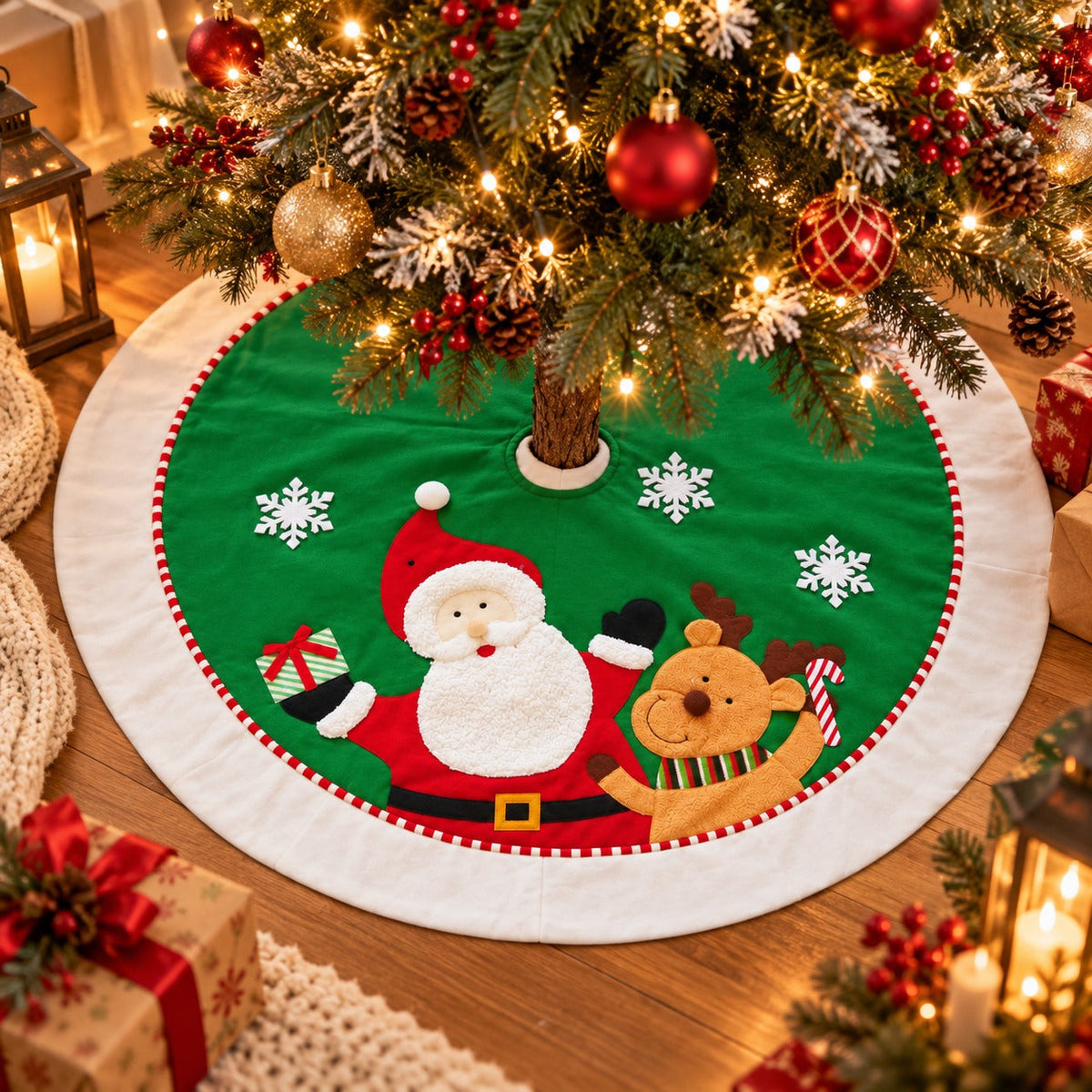 Christmas Tree with Santa & Reindeer Skirt – Ø 107 cm