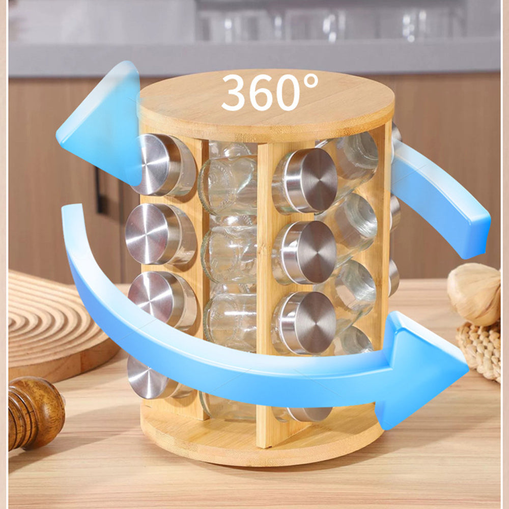 16-Glass Seasoning Jar with Rotatable Base Holder Set