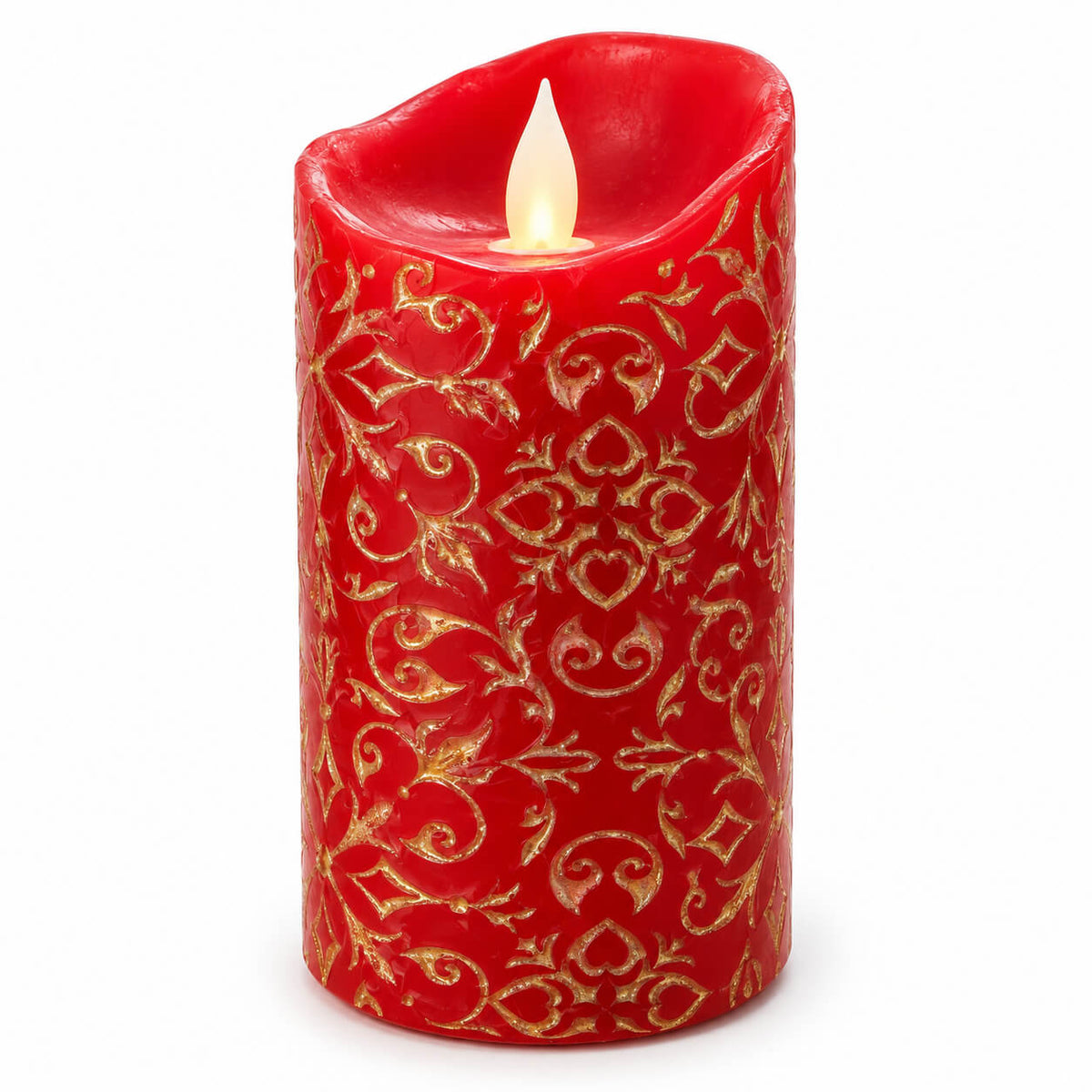 Noël Traditional Red & Gold LED Christmas Candle with Flicker Effect