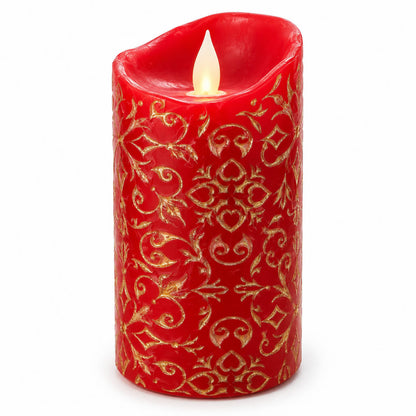 Noël Traditional Red & Gold LED Christmas Candle with Flicker Effect