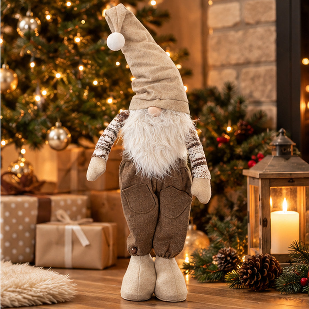 Alpine Lodge Standing Christmas Gnome – Beige & Brown