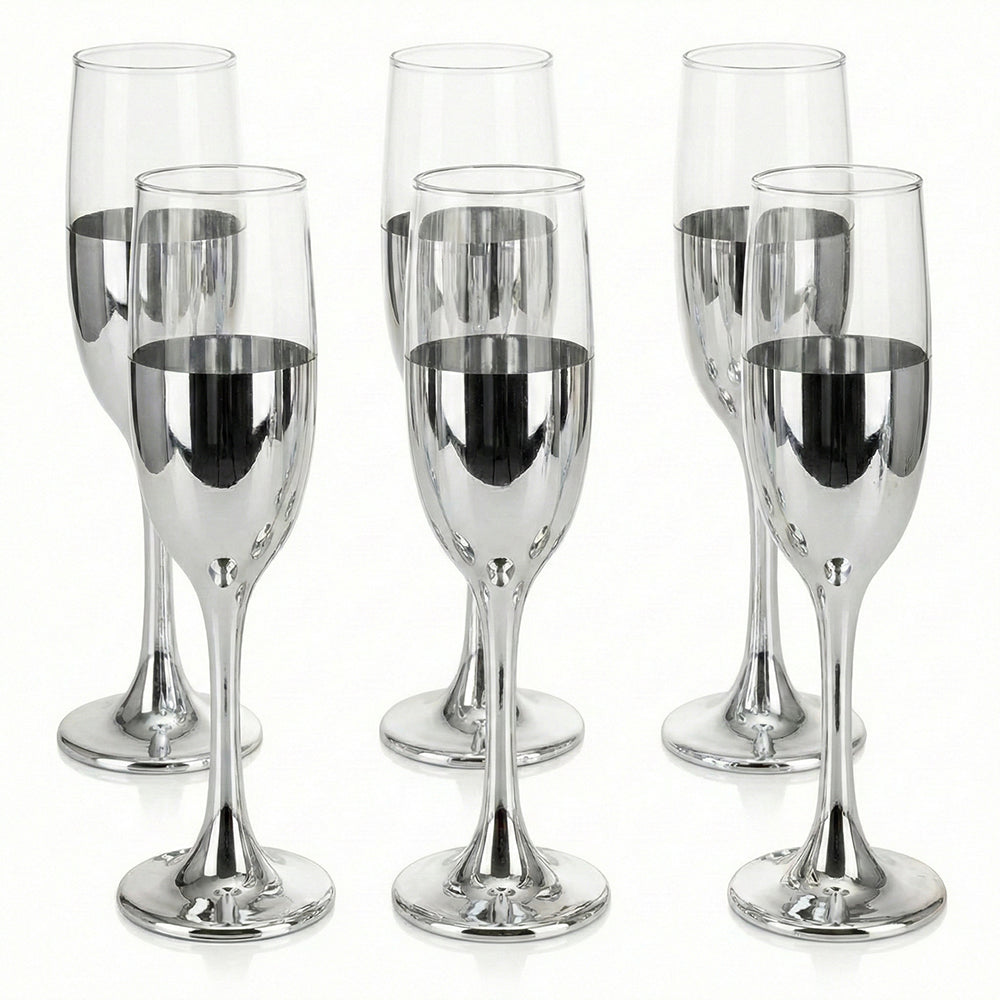 6-Pcs Elegant & Smooth Beverages Champagne Flute Glass – Silver 190ml #3769-1