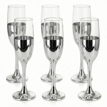 6-Pcs Elegant & Smooth Beverages Champagne Flute Glass – Silver 190ml #3769-1