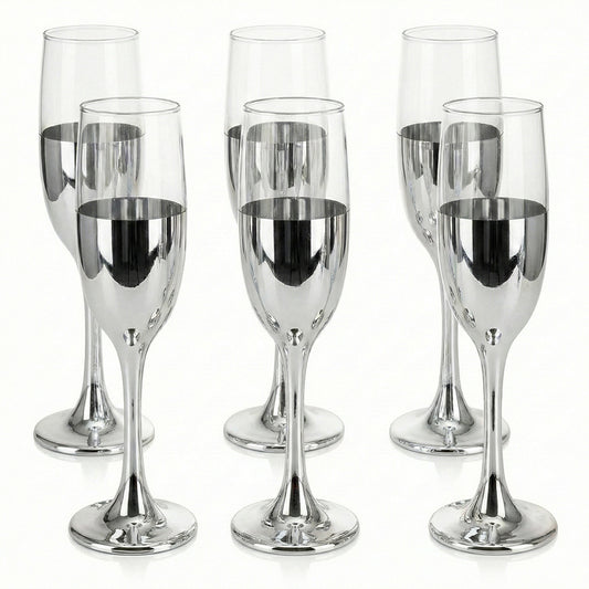 6-Pcs Elegant & Smooth Beverages Champagne Flute Glass – Silver 190ml #3769-1
