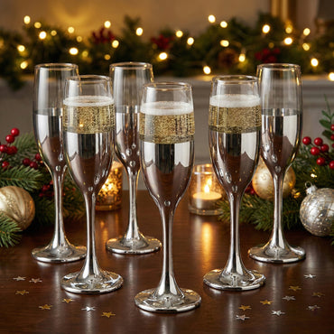 6-Pcs Elegant & Smooth Beverages Champagne Flute Glass – Silver 190ml #3769-1