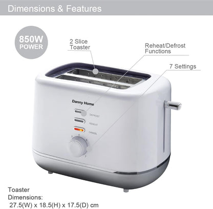 Danny Home White Two Slice Toaster 27cm