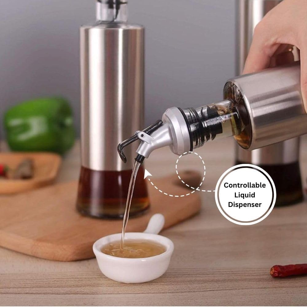 Danny Home Cruet Glass Stainless Steel Cover Oil And Vinegar Dispenser – 250ml