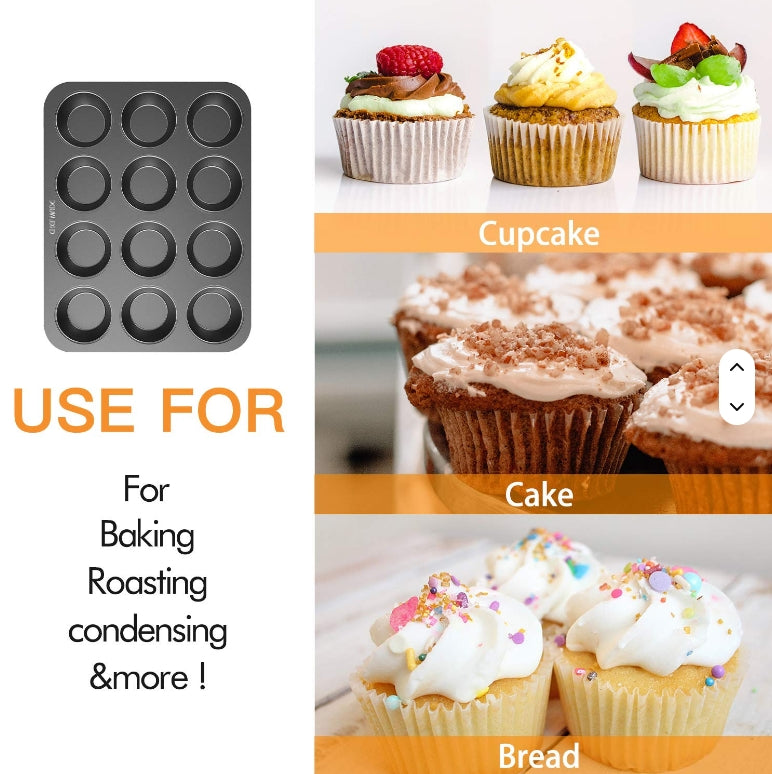Danny Home Carbon Steel Premium quality , Non-stick Muffin Baking Pan & Cupcake Tray 12 Cup 37cm