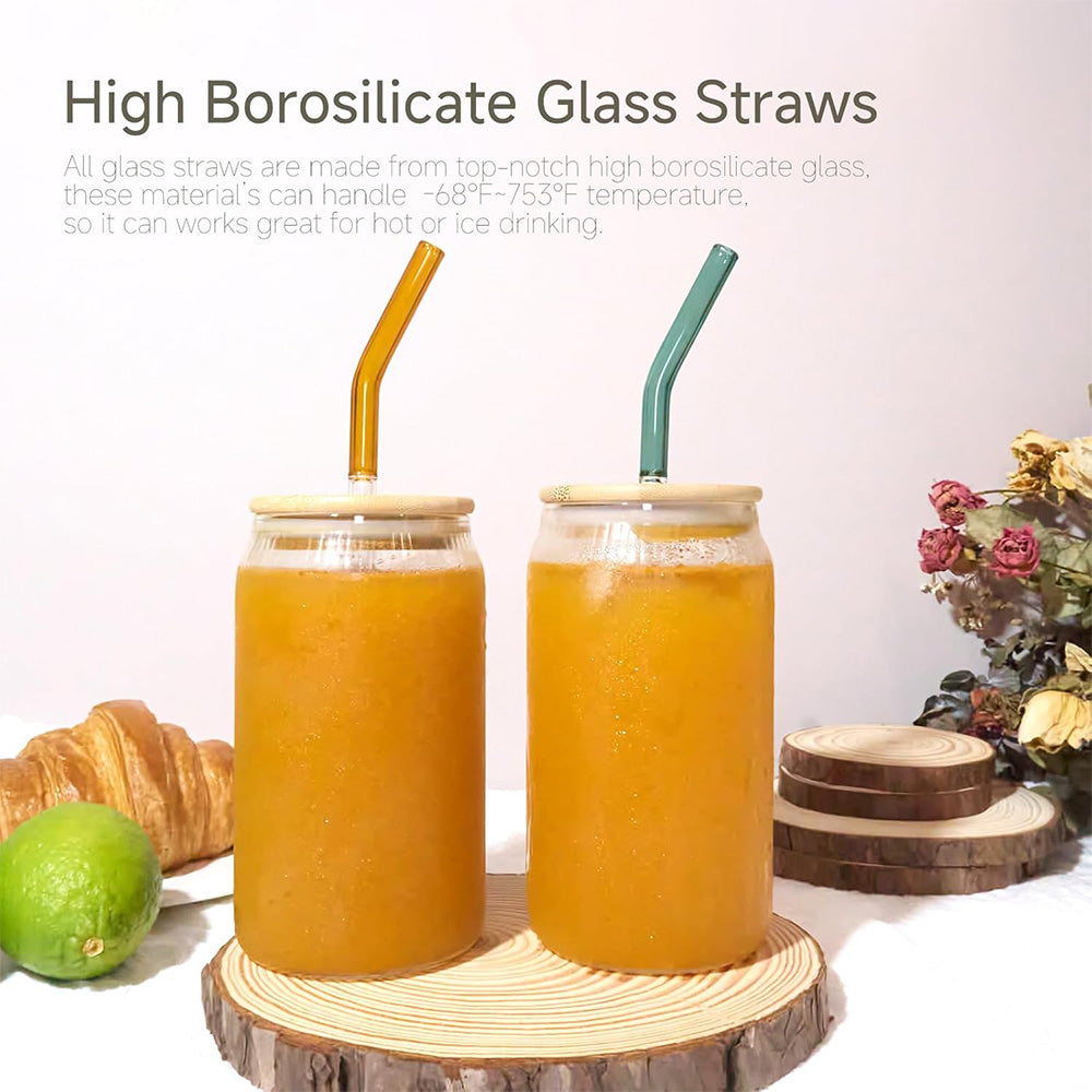 Reusable Glass Straws – Half-Color Bent Design (Set of 4 + Cleaning Brush)