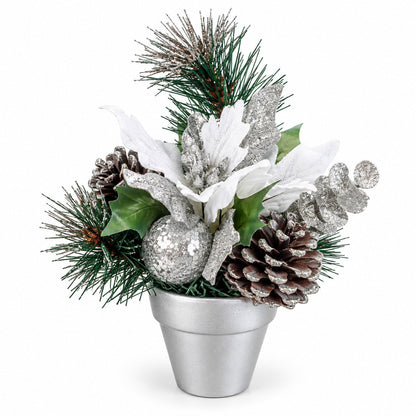 Migros Winter Christmas Poinsettia & Pinecone Arrangement – Gold or Silver, 23 cm