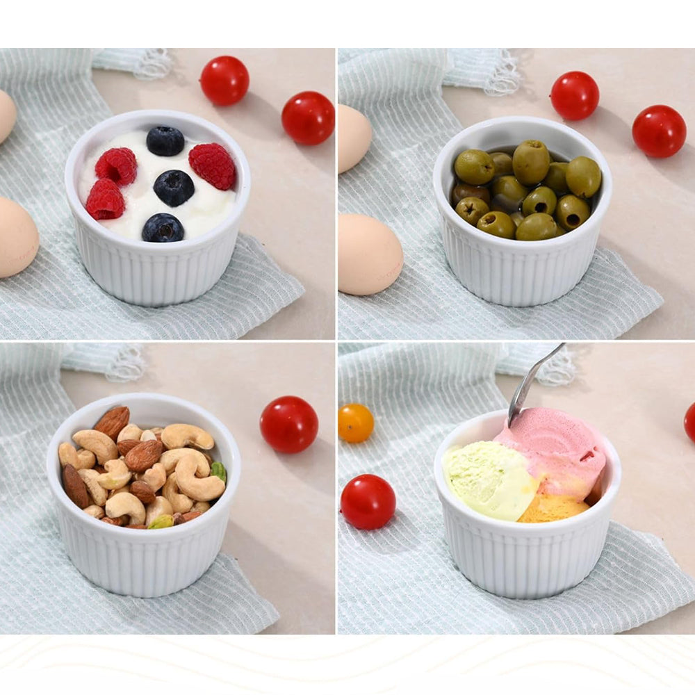 Danny Home 4-Pcs Mini Ramekins 160ml Small Ceramic Bowls for Dips, Souffle, Creme Brulee, and Baking