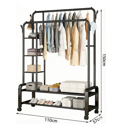 2-in-1 Modern Wheeled Garment Rack with 3-Tier Storage Shelf Hold 68KG (H110 x D57 x W150)cm