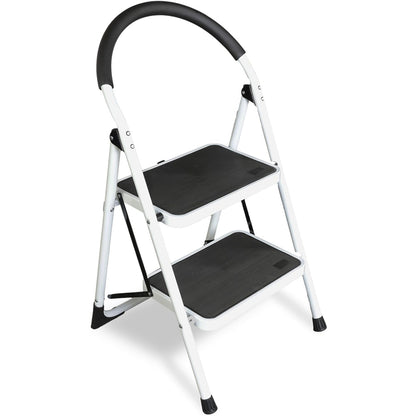 Metal Folding Ladder Handgrip Anti-Slip and Wide Pedal-White