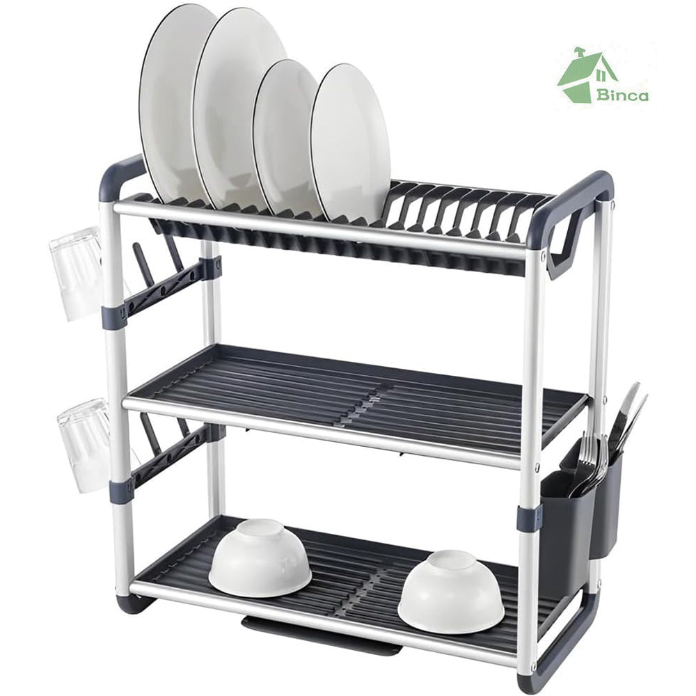 Binca Aluminum 3-Tier Dish Drying Rack 61-cm ( Silver )