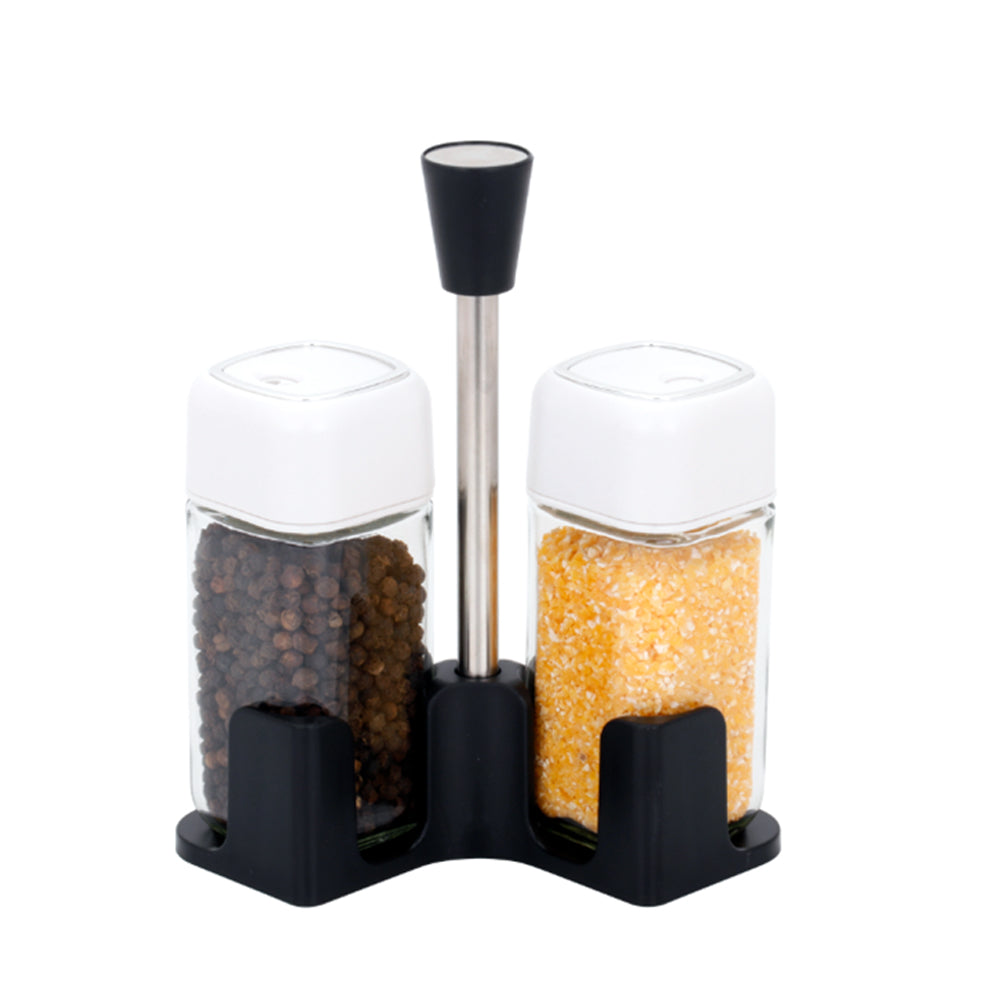 2-Pieces Glass Salt & Pepper Jar High Quality Plastic Lid-White 110ml With stand