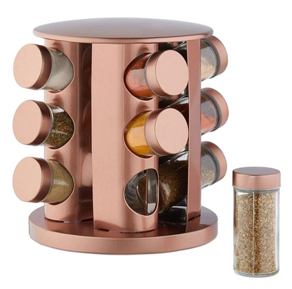 12 Spice Jars Spice Carousel Stainless Steel 360° Rotatable Copper Color