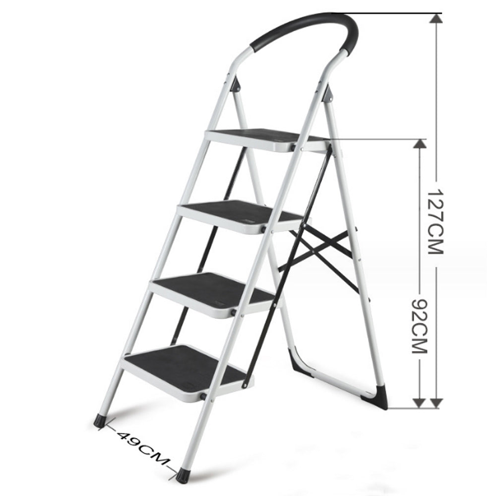 Metal Folding Ladder Handgrip Anti-Slip and Wide Pedal-White