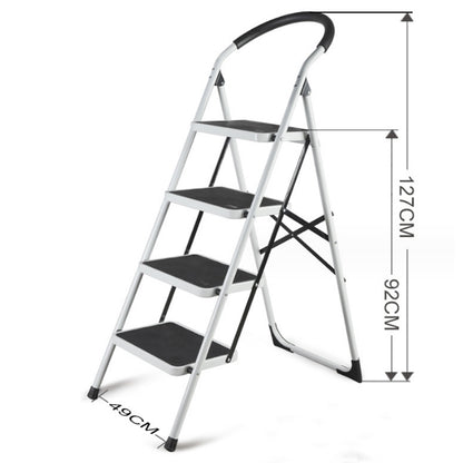 Metal Folding Ladder Handgrip Anti-Slip and Wide Pedal-White