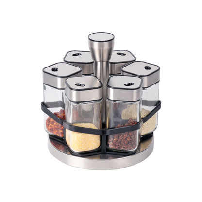 6-JARS Square 100ML Stainless Steel Rotating Seasoning Spice Jar Set