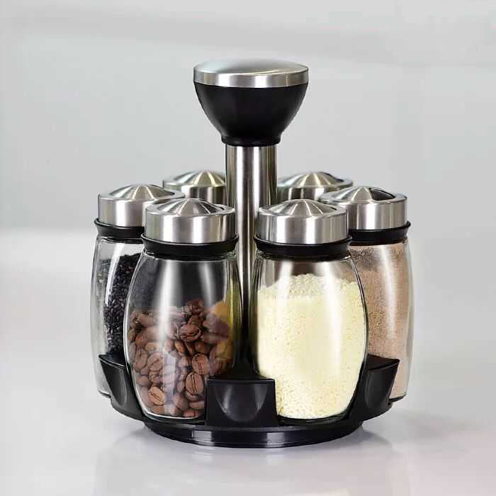 180ml 6Pcs Glass Spice Jar With Rotating Rack Stand