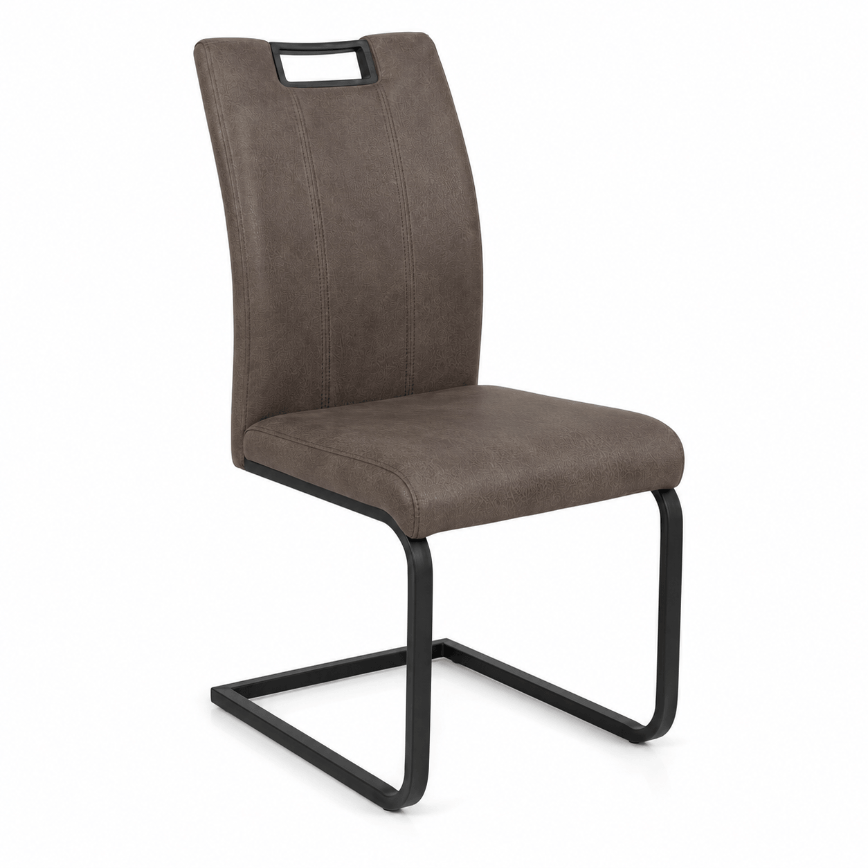 Modern Taupe Cantilever Dining Chair with Handle | Upholstered Dining Chair with Black Metal Frame