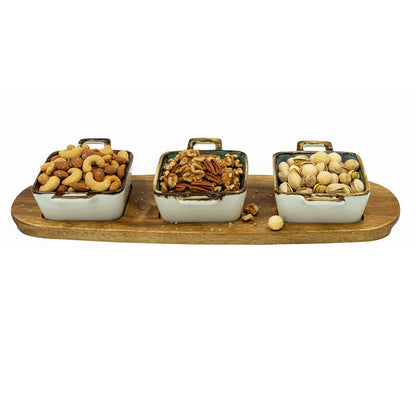 Danny Home Acacia Wood Board With 3-Pcs Sauce Bowls